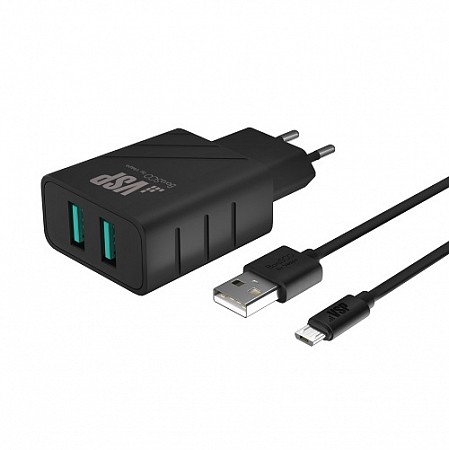 СЗУ Vespa 2 USB 2,4A + Дата-кабель micro USB, 1м (Черный)